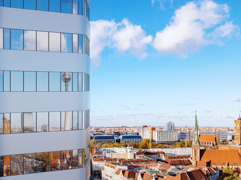 Panoramic view of the Fernsehturm in Berlin during a language stay in Germany