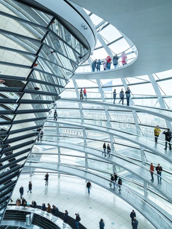 The Reichstag building dome in Berlin during a language training course in Germany